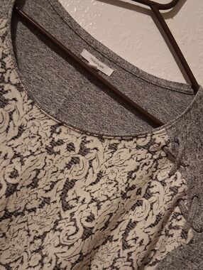 Maurices Cream and Gray Floral Lace-Texture Pullover